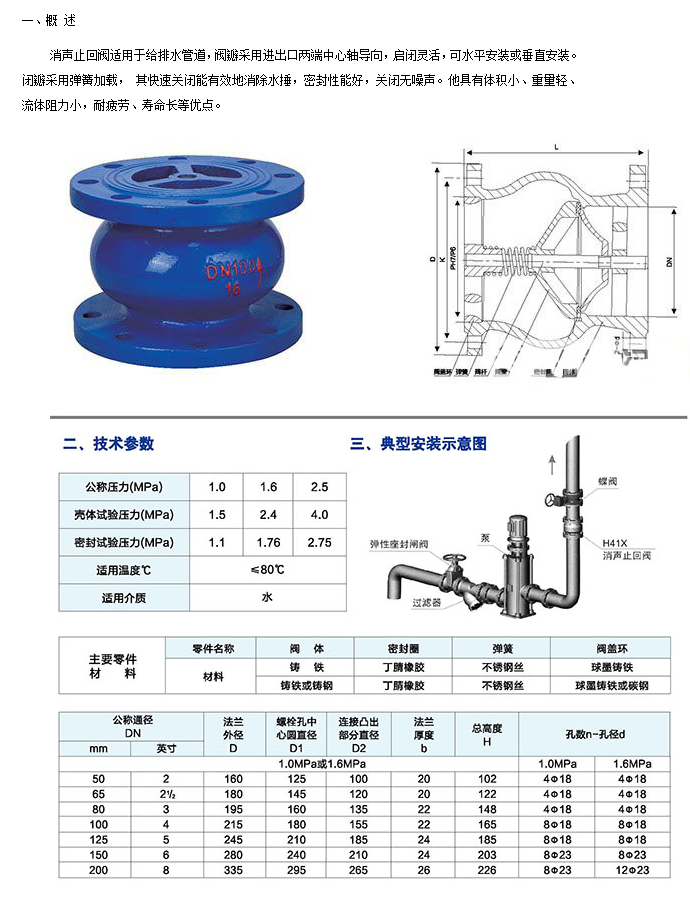 埃美柯H41X消聲止回閥參數(shù)圖